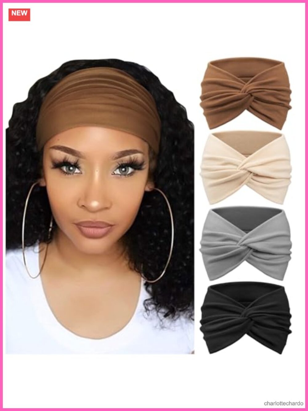 4 Pack Turban Headbands for Women Wide Knotted Head Wraps